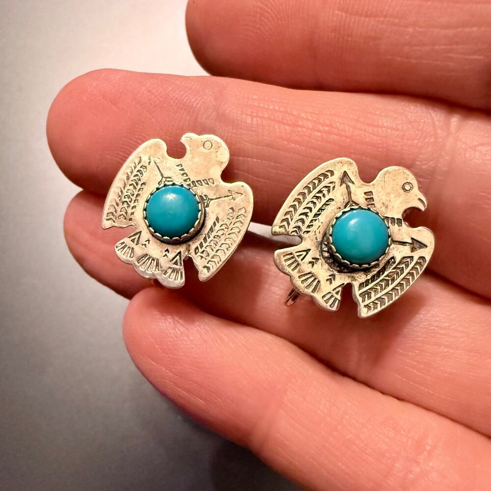Vintage Navajo Turquoise Sterling Silver Screwback Earrings - Picture 1 of 9